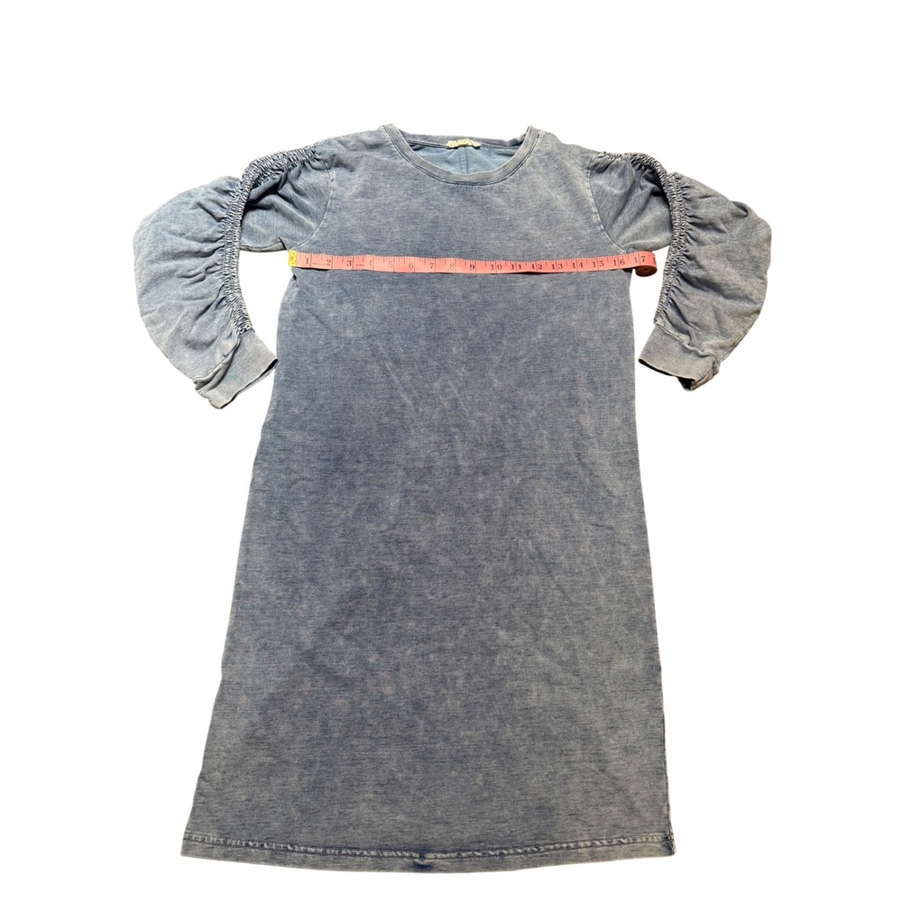 Jane and Delancey T-Shirt Dress Womens XS Blue Acid Wash Ruched Sleeve Excellent - Picture 2 of 8